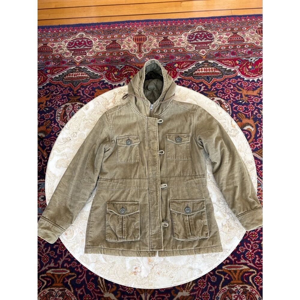 Roots Corduroy Hooded Military Green Zip Up Jacket - Picture 10 of 13